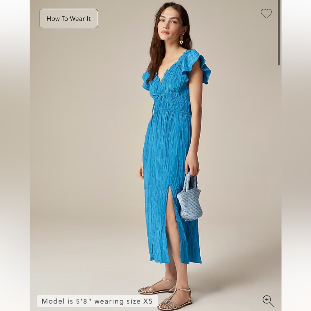 J.Crew Palermo dress in viscose-blend crinkle Nordic Sea